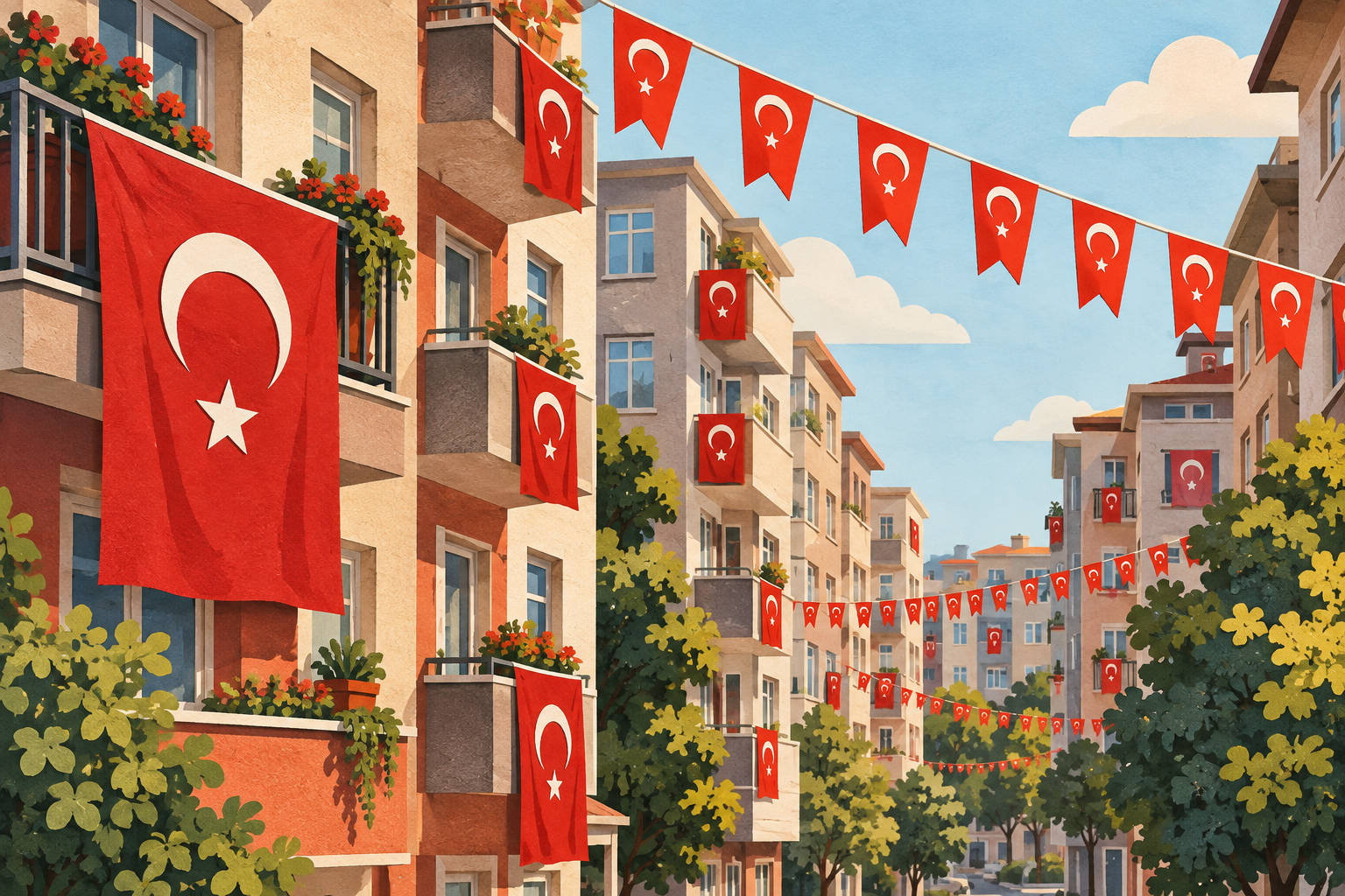 Çorlu’da Cumhuriyet’in 103. yılı balkonlara ve cephelere yansıdı